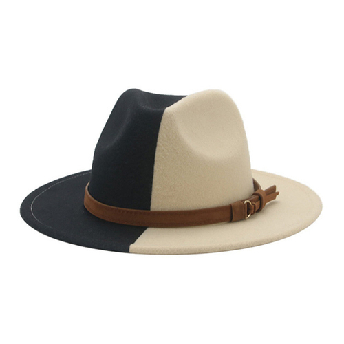 Fashionable Women Classic Wool Fedora Hat With Belt Buckle Felt Wide Brim