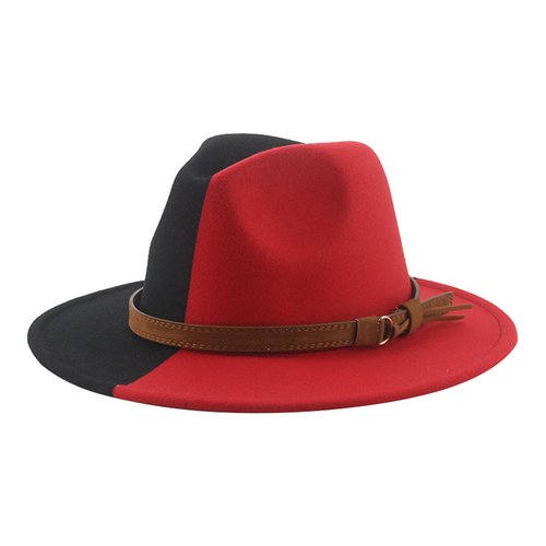 Fashionable Women Classic Wool Fedora Hat With Belt Buckle Felt Wide Brim