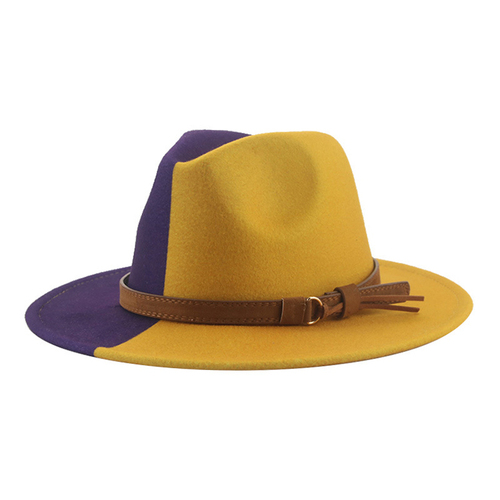 Fashionable Women Classic Wool Fedora Hat With Belt Buckle Felt Wide Brim
