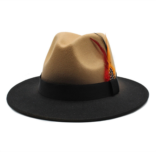Dropshipping New color matching gradient feather jazz hat men and women outdoor shade woolen hat Fedora Hats