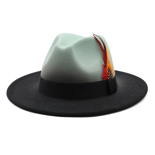 Dropshipping New color matching gradient feather jazz hat men and women outdoor shade woolen hat Fedora Hats