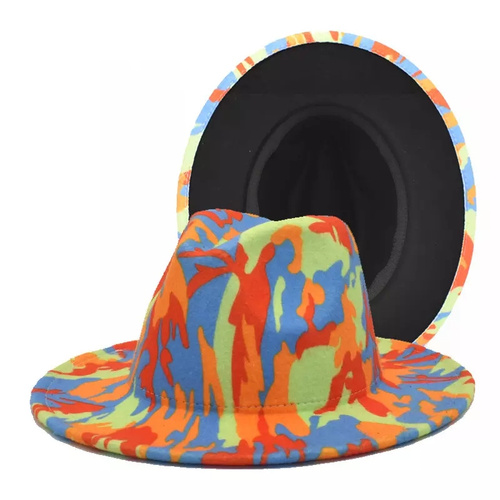 New style digital printing women fedora hat travel sunscreen colorful print Felt Hats