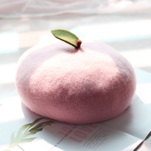 Spring Autumn Women Handmade Beret Hat Cute Fruit Pink Red Painter Hat Girl Thin Breathable Beanie Present Beret Cap