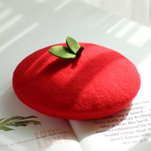 Spring Autumn Women Handmade Beret Hat Cute Fruit Pink Red Painter Hat Girl Thin Breathable Beanie Present Beret Cap