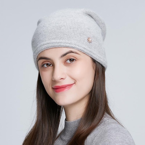Casual Women Winter Knitted Hats With Fashion Rhinestone Warm Angola Rabbit Fur Double Layer Cable Beanie  Ski 