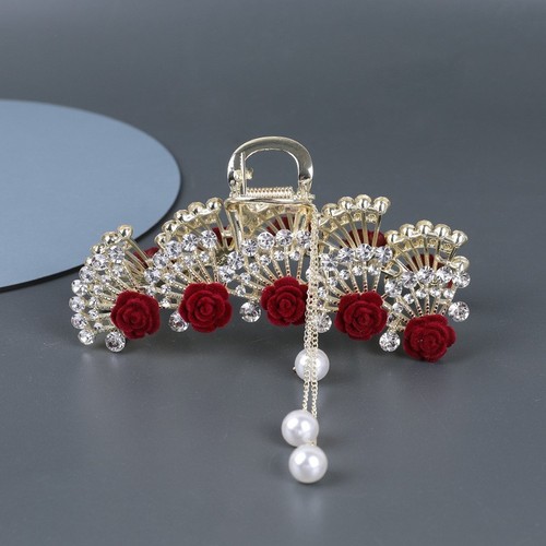 New Metal Rhinestone Butterfly rose flocked flower Shark Clip Fashion Head Ornament Hair Claw Catch Clips Back Head Hair