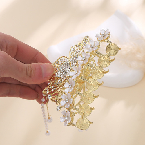 New Metal Rhinestone Butterfly rose flocked flower Shark Clip Fashion Head Ornament Hair Claw Catch Clips Back Head Hair
