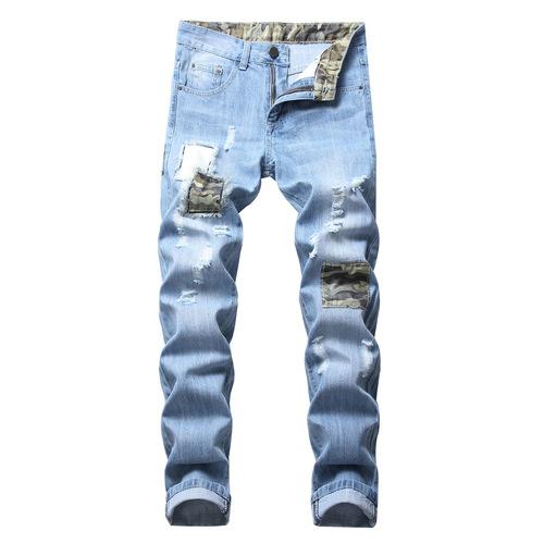 Hip hop Trend The Patch Ripped Distressed Pantalon Fabric Trousers Zipper Denim  Pants Plus Size Men's Jeans