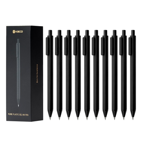 KACO PURE Retractable Refillable Gel Ink Pens 0.5mm Fine Point 10 Black Pens Set