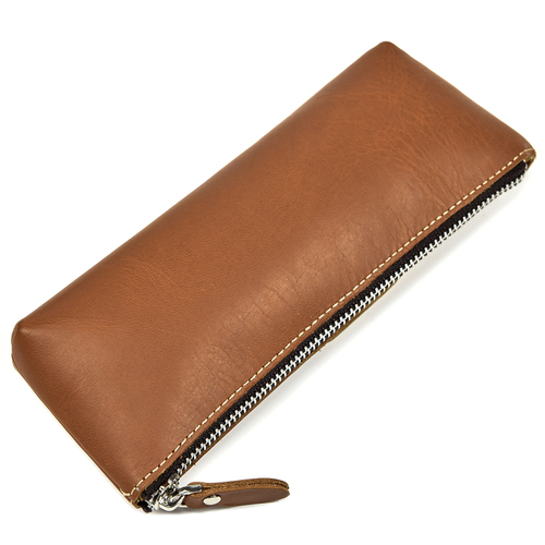 Large Capacity Unisex Crazy Horse Leather Pen Case Zippered Pencil Pouch Handmade Cow Leather Pen Bag For Student