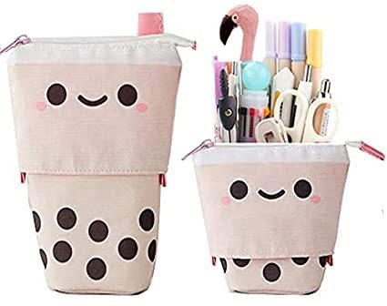 Pen Holder Kawaii Standing up Telescopic Makeup Bag Big Capacity Pencil Case for School Students Office Women Teens Girl