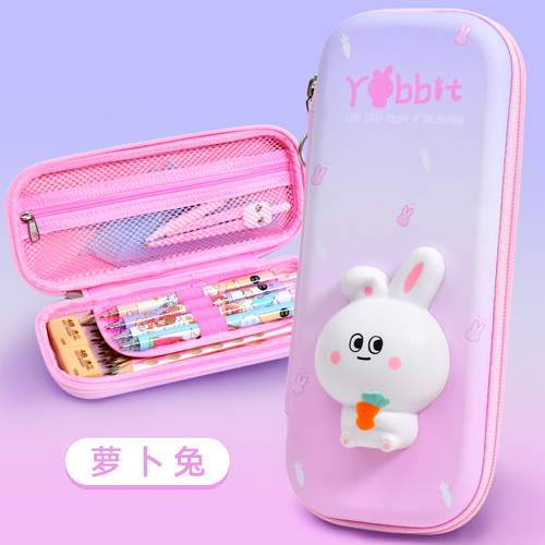 KAMIDA 3D Rabbit Pencase Stationery Kid  Penbag Girl Pencil Case with Cartoon decompression fidget toy