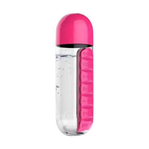SHQS0001 Sports Plastic Water Bottle Outdoor Portable  2 IN 1 Water Bottle With Daily Pill Box Organizer Drinking 600ML 