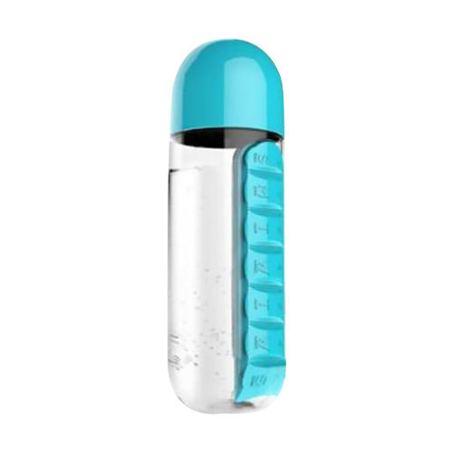 SHQS0001 Sports Plastic Water Bottle Outdoor Portable  2 IN 1 Water Bottle With Daily Pill Box Organizer Drinking 600ML 