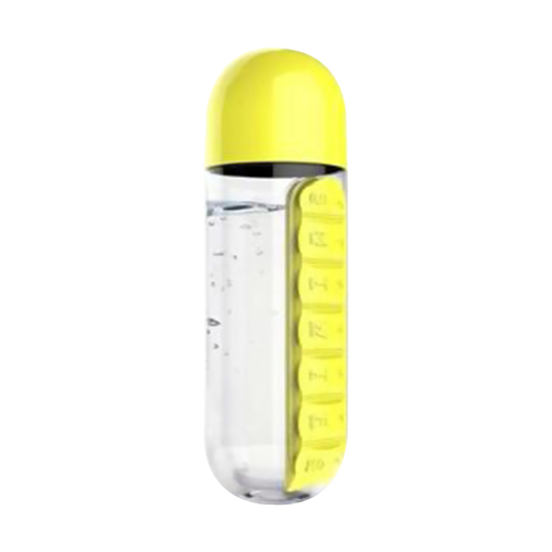 SHQS0001 Sports Plastic Water Bottle Outdoor Portable  2 IN 1 Water Bottle With Daily Pill Box Organizer Drinking 600ML 