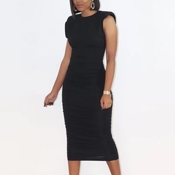 J&H 2022 new arrivals Slim fit shoulder pads solid casual dress women fashion slim fit bodycon summer dress for young wo