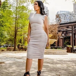 J&H 2022 new arrivals Slim fit shoulder pads solid casual dress women fashion slim fit bodycon summer dress for young wo