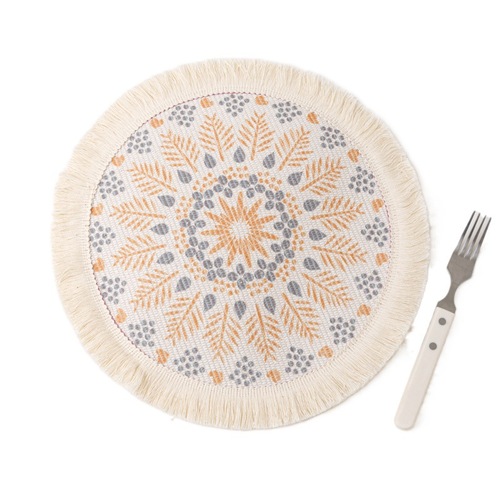 Boho Burlap Placement  Round Coasters for Drink Beer Mat for Restaurants Dining Table Cup Mat Tableware