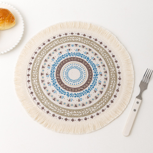 Boho Burlap Placement  Round Coasters for Drink Beer Mat for Restaurants Dining Table Cup Mat Tableware
