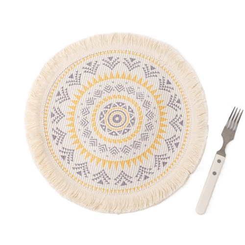 Boho Burlap Placement  Round Coasters for Drink Beer Mat for Restaurants Dining Table Cup Mat Tableware