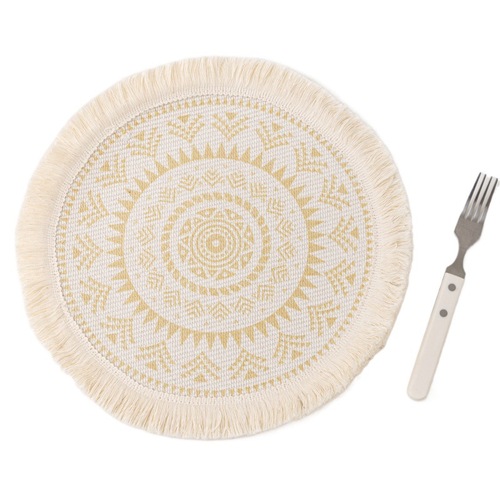 Boho Burlap Placement  Round Coasters for Drink Beer Mat for Restaurants Dining Table Cup Mat Tableware