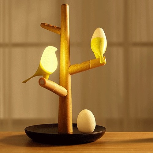 Modern desk lamp small lucky bird led wooden book lamp with magnet movement lighting egg funny on table