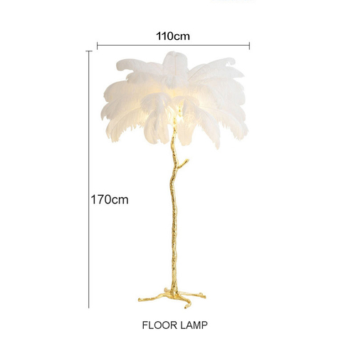 Modern Nordic Luxury Tree Branch Indoor Standing Light Resin Copper Ostrich Feather LED Floor Lamp