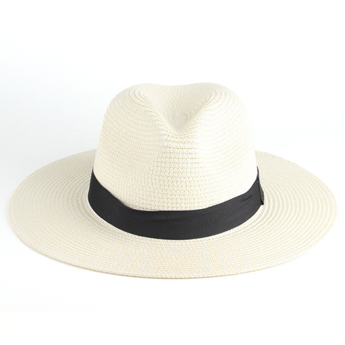 Fashion Design   Women Wide Brim Straw Panama Roll up Hat Belt Buckle Fedora Beach Sun Hat