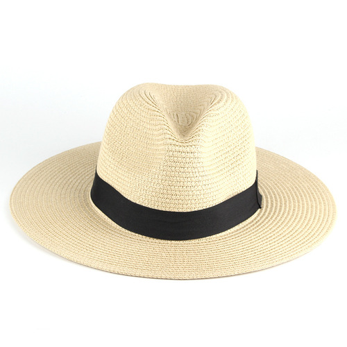 Fashion Design   Women Wide Brim Straw Panama Roll up Hat Belt Buckle Fedora Beach Sun Hat