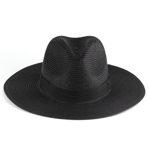 Fashion Design   Women Wide Brim Straw Panama Roll up Hat Belt Buckle Fedora Beach Sun Hat