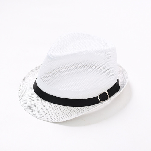 Summer men's and women's jazz small top hat fashion hollowed out mesh breathable cool hat men's beach straw hat