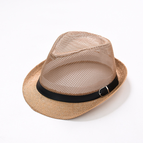 Summer men's and women's jazz small top hat fashion hollowed out mesh breathable cool hat men's beach straw hat