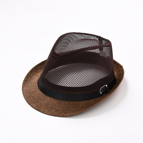 Summer men's and women's jazz small top hat fashion hollowed out mesh breathable cool hat men's beach straw hat