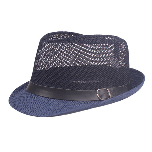 Summer men's and women's jazz small top hat fashion hollowed out mesh breathable cool hat men's beach straw hat