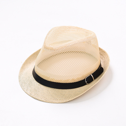 Summer men's and women's jazz small top hat fashion hollowed out mesh breathable cool hat men's beach straw hat