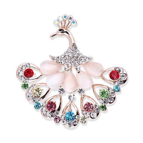 Women’s Luxury Peacock Brooch with Large Long Crystal Tassel High Quality Fashion Animal Pin