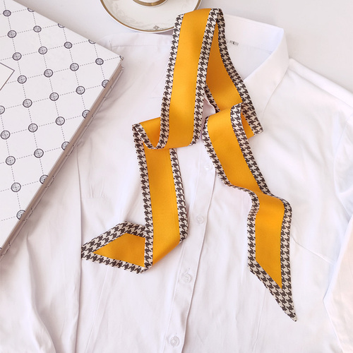 Small Ribbon Twill Silk Scarf Stripe Printing Satin Hair Scadrf for Ladies Silk