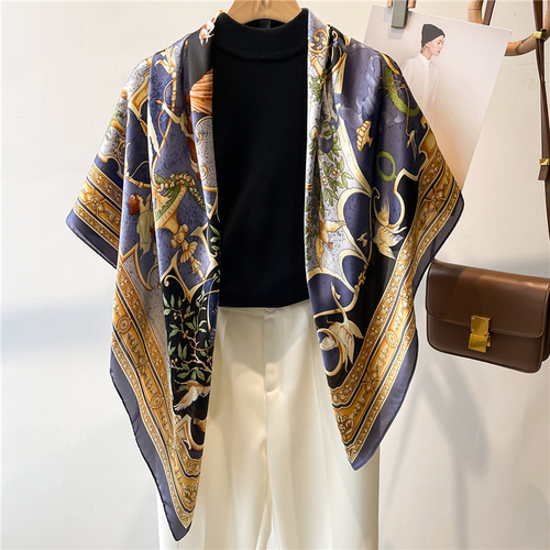 Fashion Scarves Women Shawl Silk Feeling Satin Hijabs Female Foulard Square Muslim Ladies Print Scarf Beach Headscarf