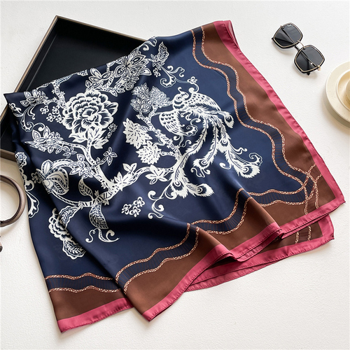 Fashion Scarves Women Shawl Silk Feeling Satin Hijabs Female Foulard Square Muslim Ladies Print Scarf Beach Headscarf