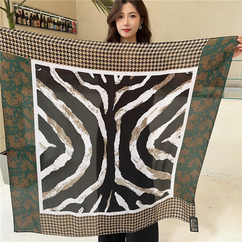 Fashion Scarves Women Shawl Silk Feeling Satin Hijabs Female Foulard Square Muslim Ladies Print Scarf Beach Headscarf