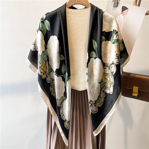 Fashion Scarves Women Shawl Silk Feeling Satin Hijabs Female Foulard Square Muslim Ladies Print Scarf Beach Headscarf