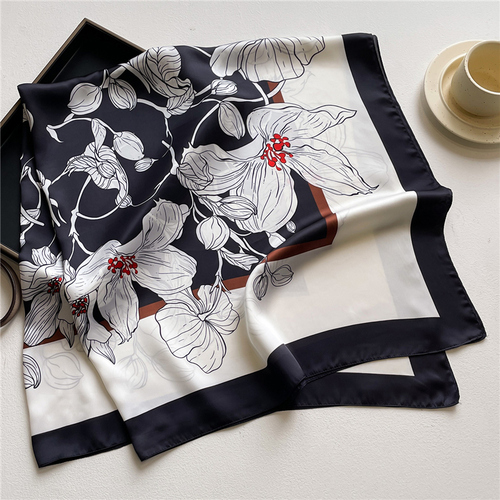 Fashion Scarves Women Shawl Silk Feeling Satin Hijabs Female Foulard Square Muslim Ladies Print Scarf Beach Headscarf
