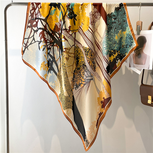 Fashion Scarves Women Shawl Silk Feeling Satin Hijabs Female Foulard Square Muslim Ladies Print Scarf Beach Headscarf