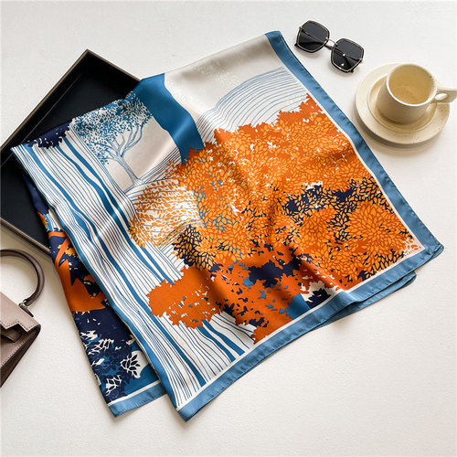 Fashion Scarves Women Shawl Silk Feeling Satin Hijabs Female Foulard Square Muslim Ladies Print Scarf Beach Headscarf