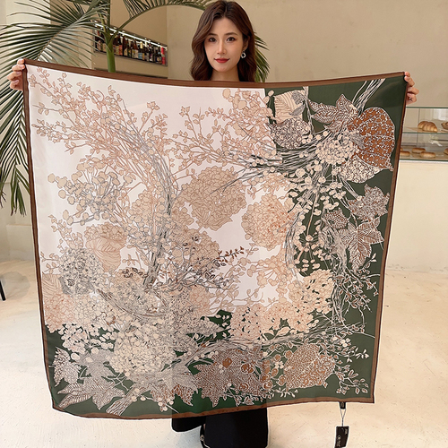 Fashion Scarves Women Shawl Silk Feeling Satin Hijabs Female Foulard Square Muslim Ladies Print Scarf Beach Headscarf