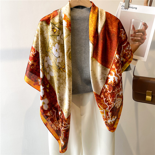Fashion Scarves Women Shawl Silk Feeling Satin Hijabs Female Foulard Square Muslim Ladies Print Scarf Beach Headscarf
