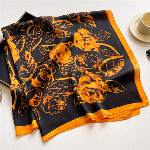 Fashion Scarves Women Shawl Silk Feeling Satin Hijabs Female Foulard Square Muslim Ladies Print Scarf Beach Headscarf