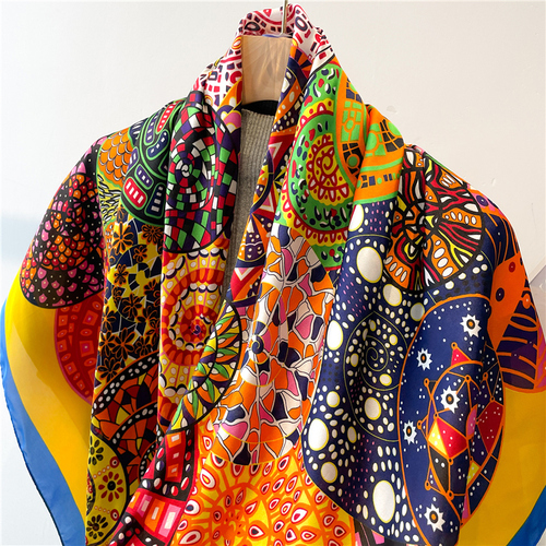 Fashion Scarves Women Shawl Silk Feeling Satin Hijabs Female Foulard Square Muslim Ladies Print Scarf Beach Headscarf