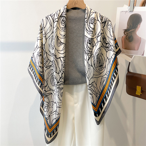 Fashion Scarves Women Shawl Silk Feeling Satin Hijabs Female Foulard Square Muslim Ladies Print Scarf Beach Headscarf