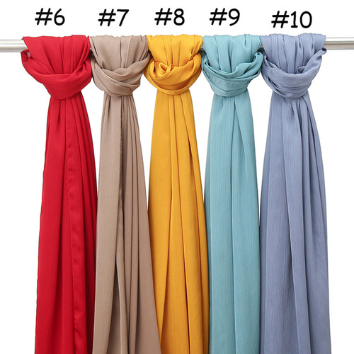 Embroidered crepe crinkle in chiffon hijabs shawl muslim women dubai chiffon pleated 180x75 plain scarf